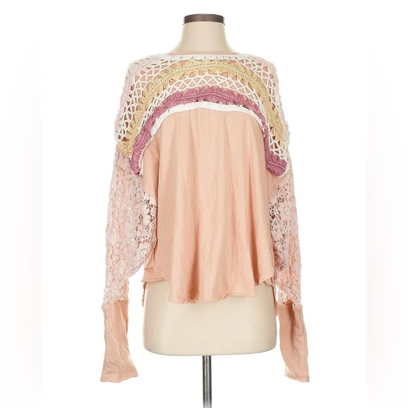Free People Tops - Free People High Hopes Crochet-Yoke Lace Sleeve Top - maple sugar combo